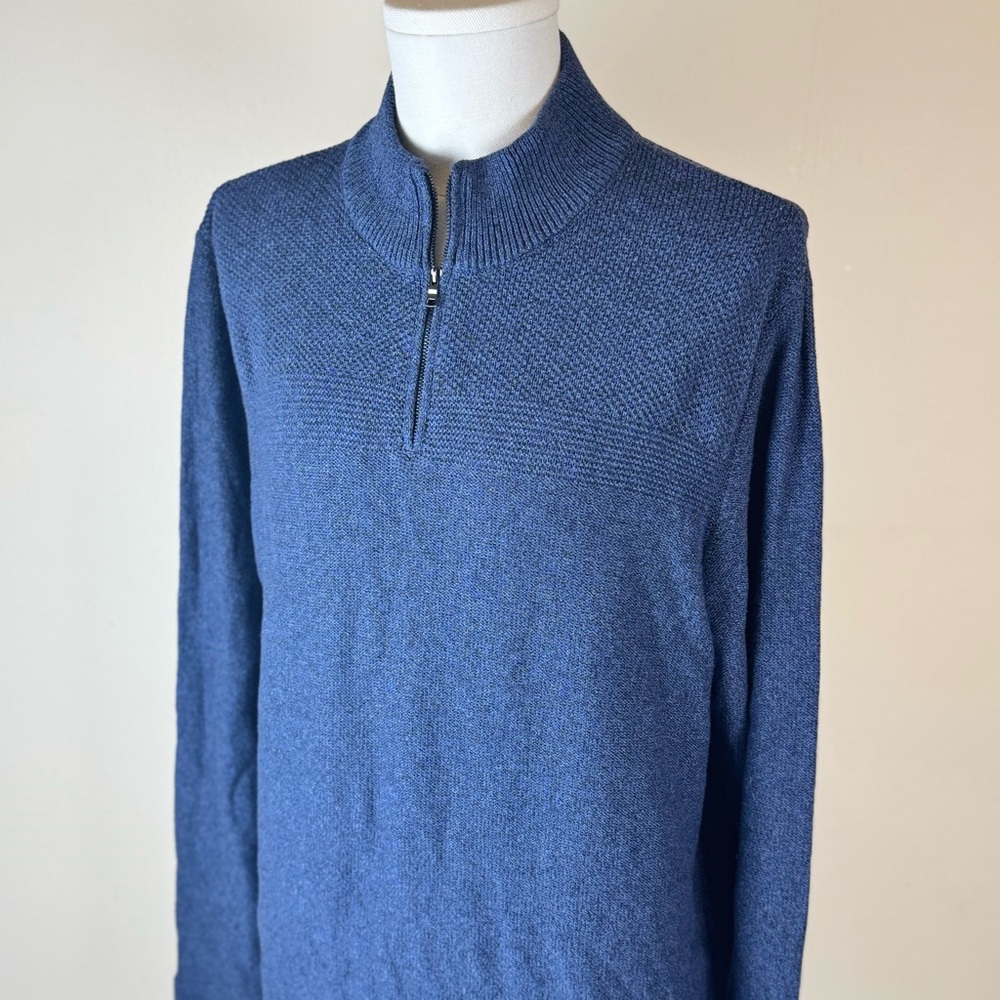 Flag & Anthem Men's XL Navy Charmaine Mixed Stitch Quarter Zip Mockneck Sweater